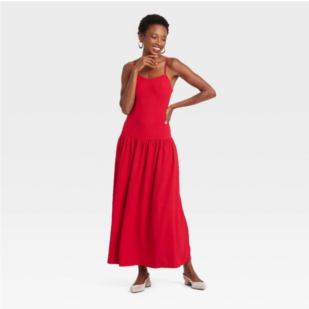 Elegant Red Maxi Drop waist Dress | a new day - Picture 2 of 3